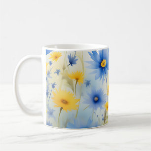 Watercolor Wildflowers On Cornflower Blue Coffee Mug