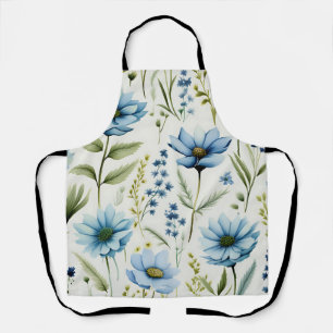 Watercolor Wildflowers on Light Blue Apron