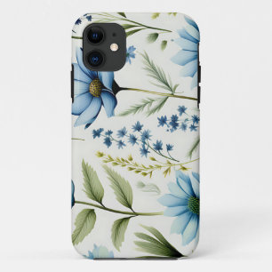Watercolor Wildflowers on Light Blue iPhone 11 Case