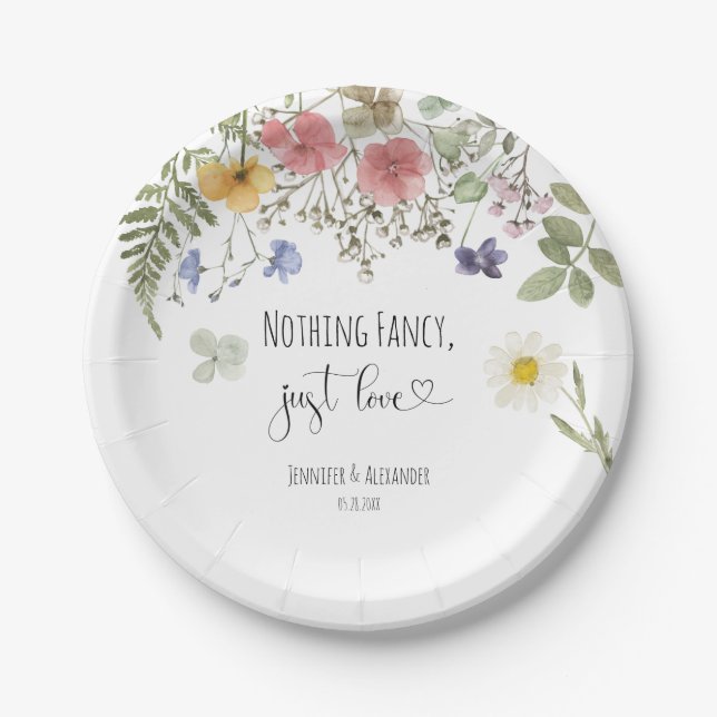 Watercolor Wildflowers Paper Plate (Front)