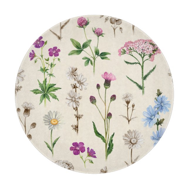 Watercolor wildflowers pattern. cutting board (Front)