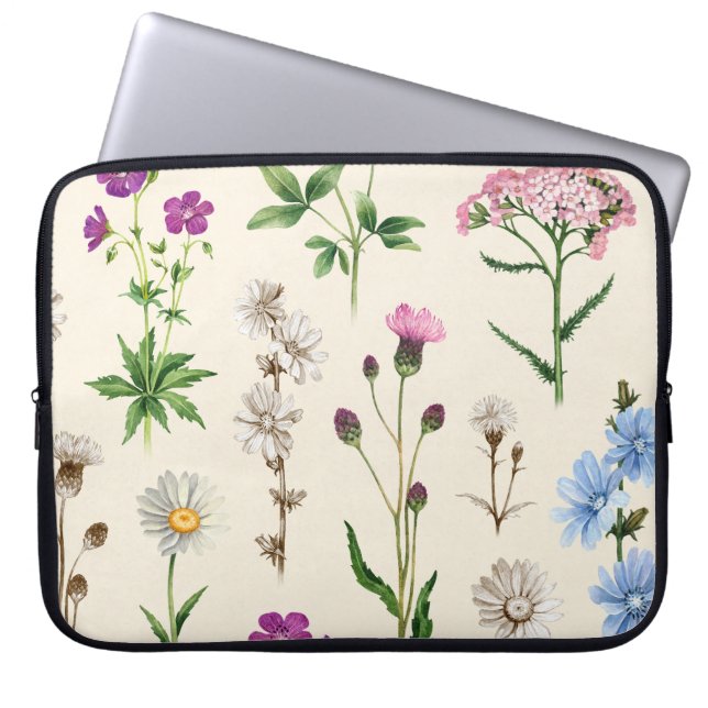 Watercolor wildflowers pattern. laptop sleeve (Front)
