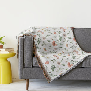 Watercolor Wildflowers Pattern Throw Blanket