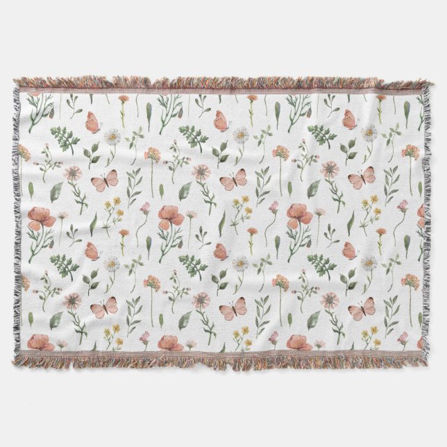 Watercolor Wildflowers Pattern Throw Blanket (Front)