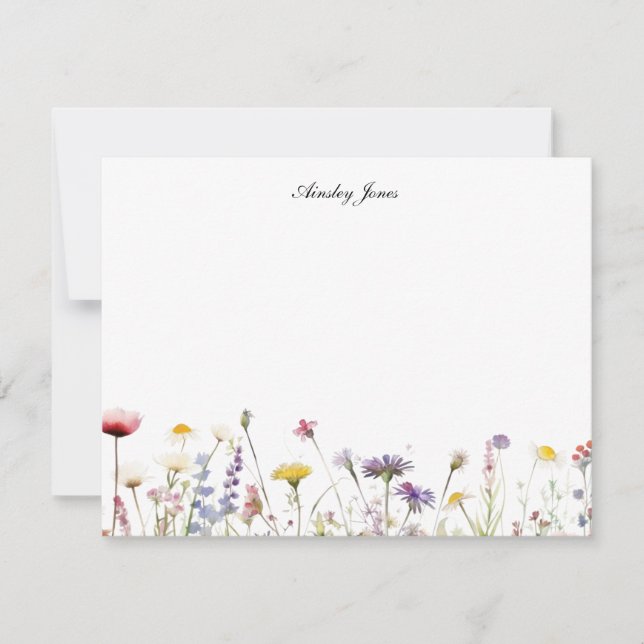 Watercolor Wildflowers Personalised Flat Thank you Card (Front)