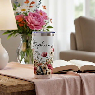 Watercolor wildflowers personalised insulated tumbler