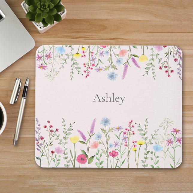Watercolor Wildflowers Personalised Mouse Pad (Creator Uploaded)