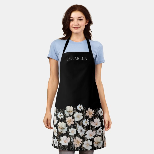 Watercolor Wildflowers Personalised Name Apron (Worn)