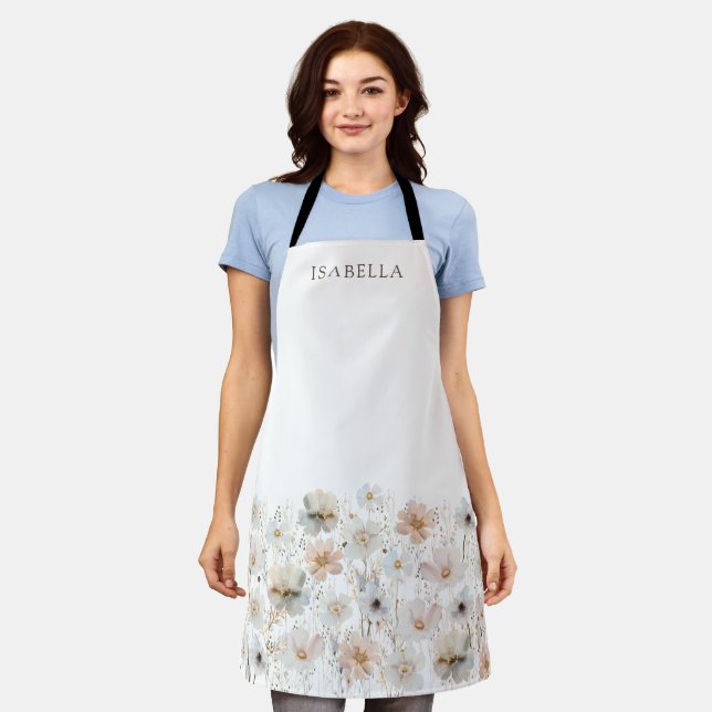 Watercolor Wildflowers Personalised Name Apron (Worn)