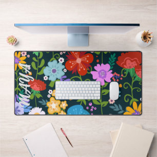Watercolor Wildflowers Personalised Script Name De Desk Mat