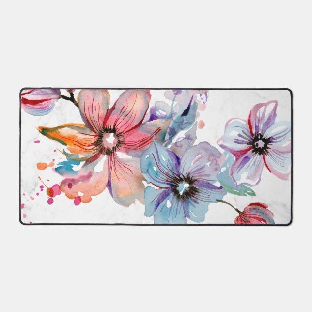 Watercolor Wildflowers Personalised Script Name Desk Mat (Front)