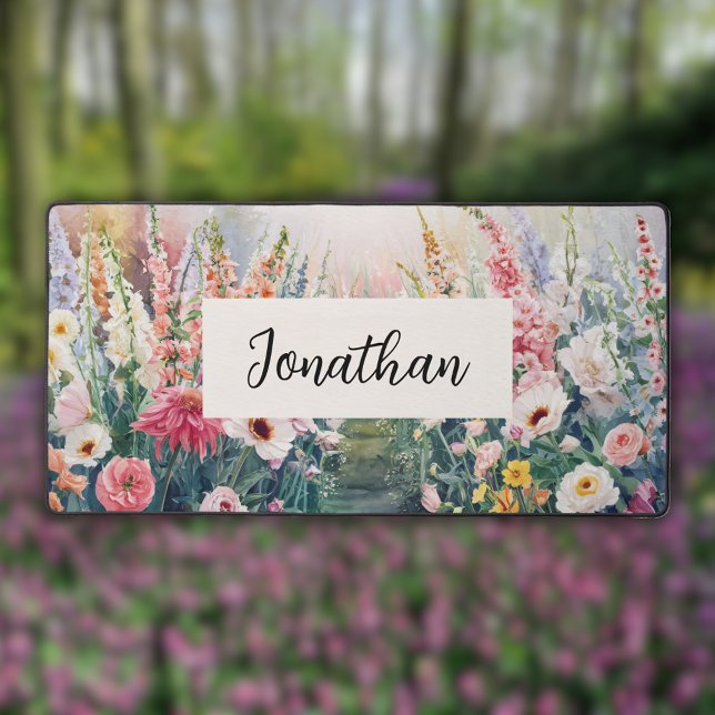 Watercolor Wildflowers Personalised Script Name Desk Mat (Creator Uploaded)
