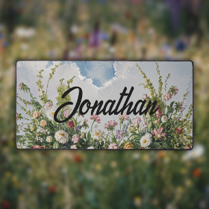 Watercolor Wildflowers Personalised Script Name Desk Mat