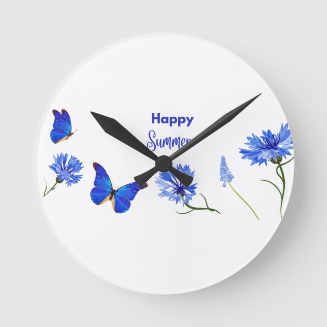 Watercolor Wildflowers Personalised Script Name Round Clock (Front)