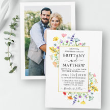 Watercolor Wildflowers Photo Gold Wedding