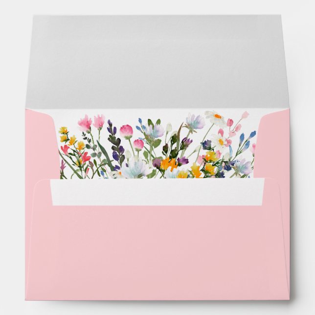 Watercolor Wildflowers Pink Blush Invitation Envelope (Back (Bottom))