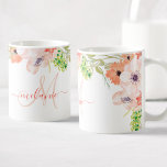 Watercolor Wildflowers Pink Custom Monogram Name Coffee Mug<br><div class="desc">A beautiful hand painted pink watercolor wildflower illustration on a mug with your own personalised monogram and name.</div>
