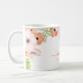 Watercolor Wildflowers Pink Custom Monogram Name Coffee Mug (Left)