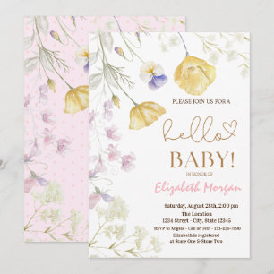 Watercolor Wildflowers Pink Dots Baby Shower  Invitation