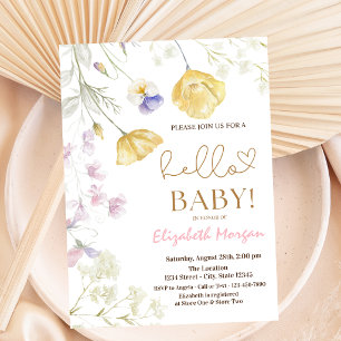 Watercolor Wildflowers Pink Dots Baby Shower  Invitation