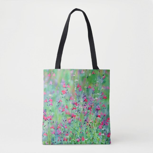 Watercolor Wildflowers Pink Floral Art Tote Bag (Front)