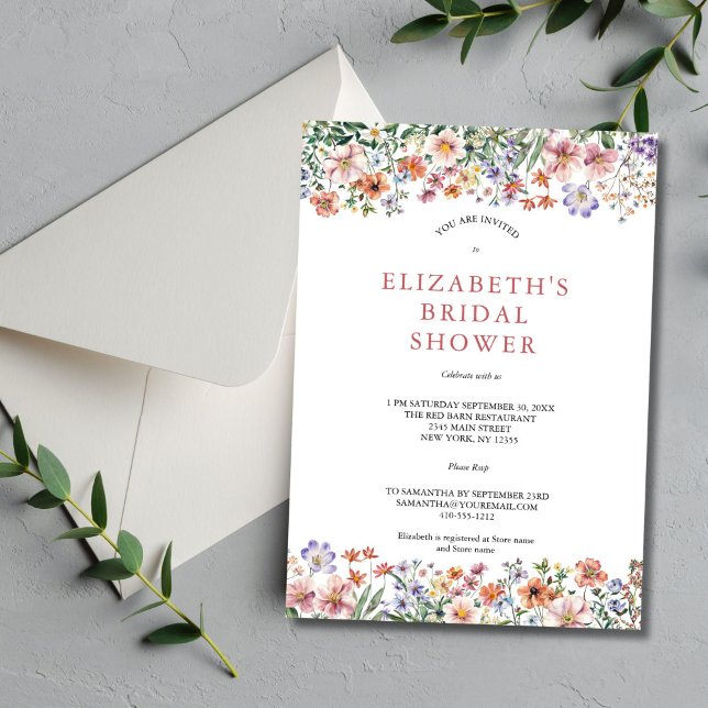 Watercolor Wildflowers Pink Purple Bridal Shower Invitation (Watercolor Wildflowers Bridal Shower invitation. Pink Purple, Printed or Instant digital download)