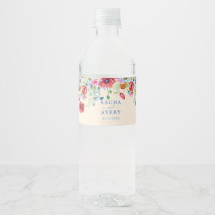 Watercolor Wildflowers Poppies Daisies wedding Water Bottle Label