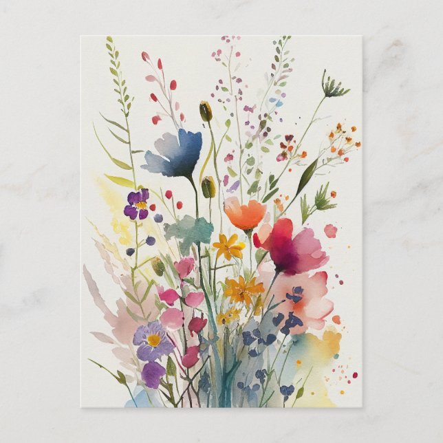 Watercolor Wildflowers Postcard (Front)