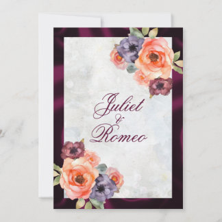 Watercolor Wildflowers & Purple Ribbon Border Invitation