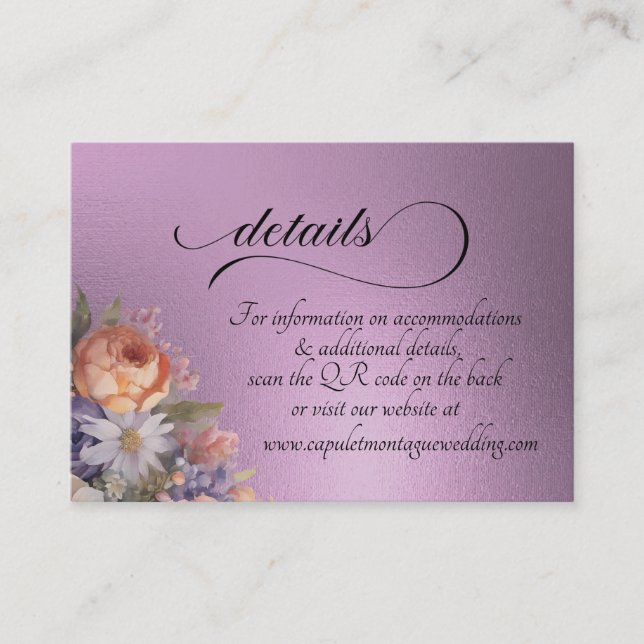 Watercolor Wildflowers, QR Code - Lavender Enclosure Card (Front)