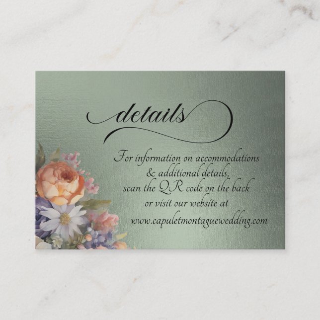 Watercolor Wildflowers, QR Code - Sage Enclosure Card (Front)