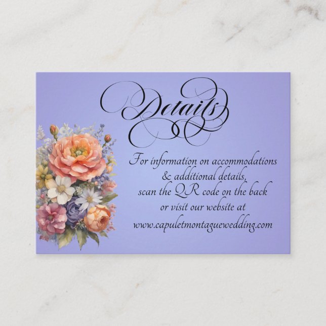 Watercolor Wildflowers, QR Code - Sky Blue Enclosure Card (Front)