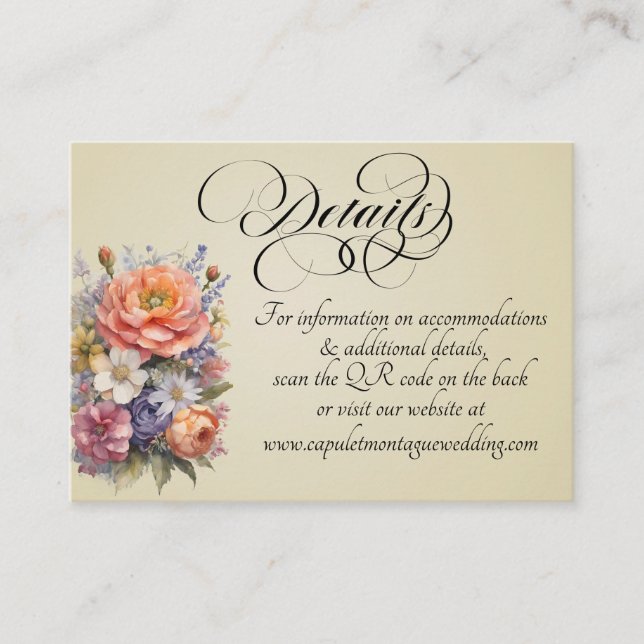 Watercolor Wildflowers, QR Code - Wheat Enclosure Card (Front)