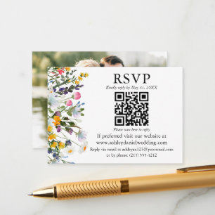 Watercolor Wildflowers QR RSVP Photo Wedding Enclosure Card