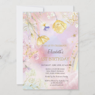 Watercolor Wildflowers Rainbow Birthday Invitation