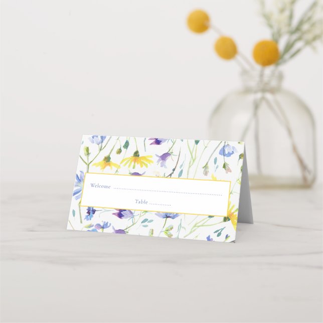Watercolor Wildflowers Reception Place Card (Front)
