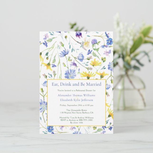 Watercolor Wildflowers Rehearsal Dinner Invitation (Standing Front)