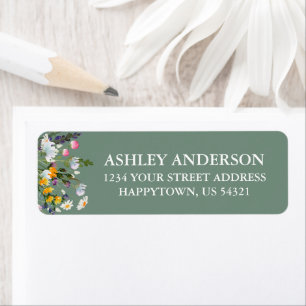 Watercolor Wildflowers Return Address Sage Green