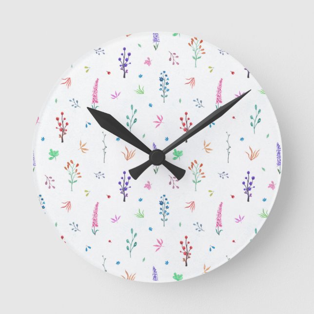 Watercolor Wildflowers Round Clock (Front)