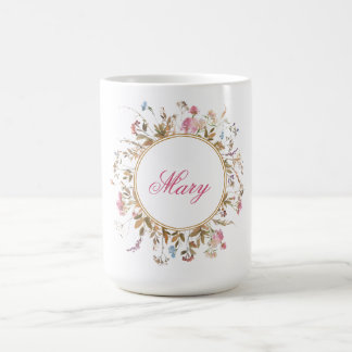 Watercolor  Wildflowers Round Frame Floral Name Coffee Mug