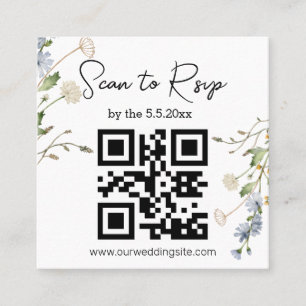 watercolor wildflowers rsvp qr code wedding square business card