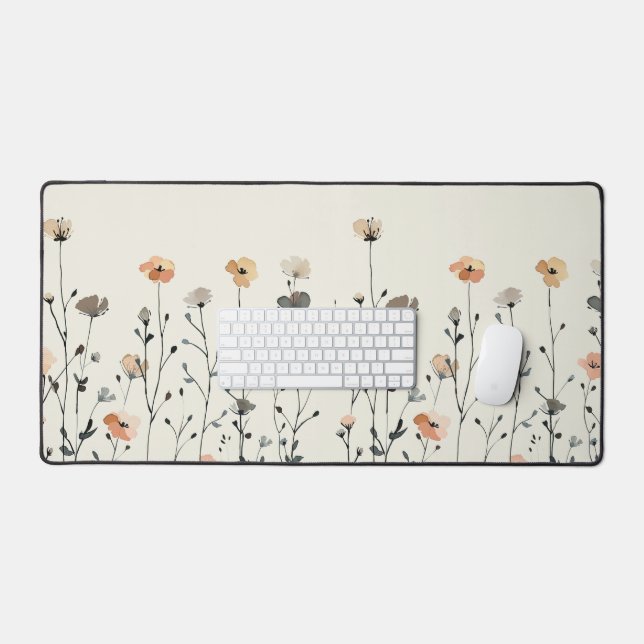 Watercolor Wildflowers Rustic Botanical Minimalist Desk Mat (Keyboard & Mouse)