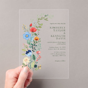 Watercolor Wildflowers Rustic Chic Garden Wedding Acrylic Invitations