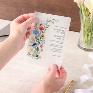 Watercolor Wildflowers Rustic Chic Garden Wedding Vellum Invitations