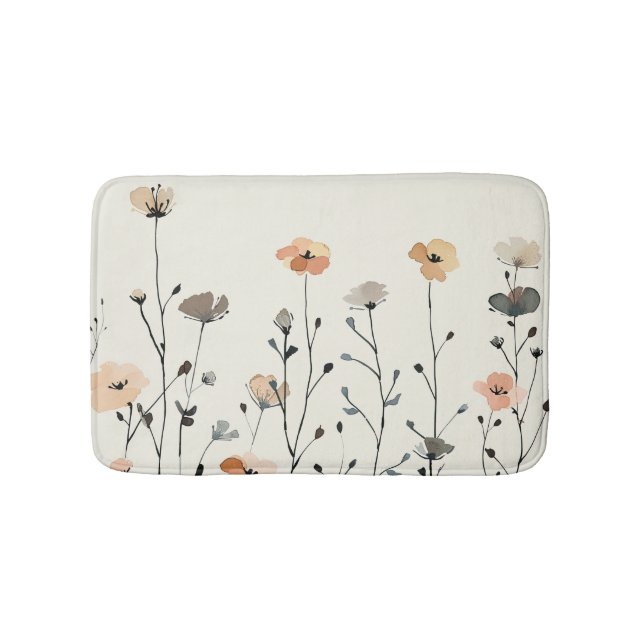 Watercolor Wildflowers Rustic& Elegant Floral Bath Mat (Front)