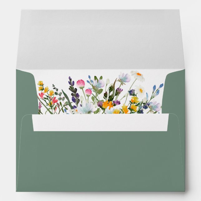 Watercolor Wildflowers Sage Green Invitation Envelope (Back (Bottom))