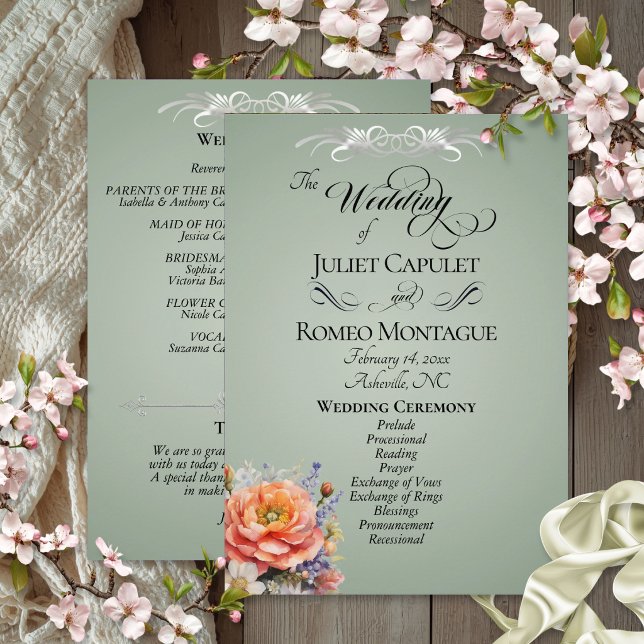 Watercolor Wildflowers - Sage Wedding Programme (Creator Uploaded)