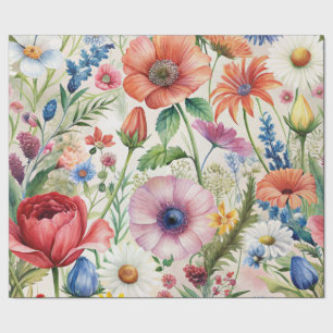 Watercolor Wildflowers Seamless Decoupage Paper
