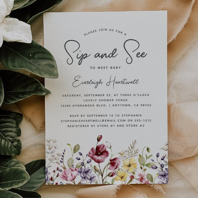 Watercolor Wildflowers Sip and See Baby Shower Invitation (Creator Uploaded)
