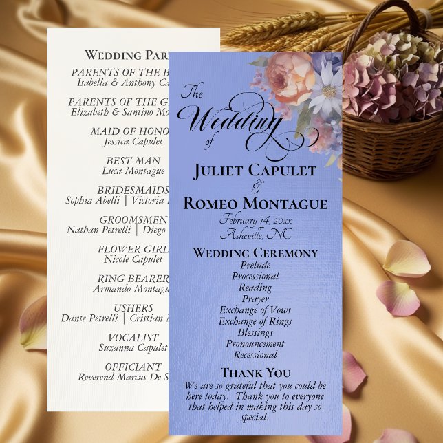 Watercolor Wildflowers - Sky Blue Wedding Programme (Creator Uploaded)
